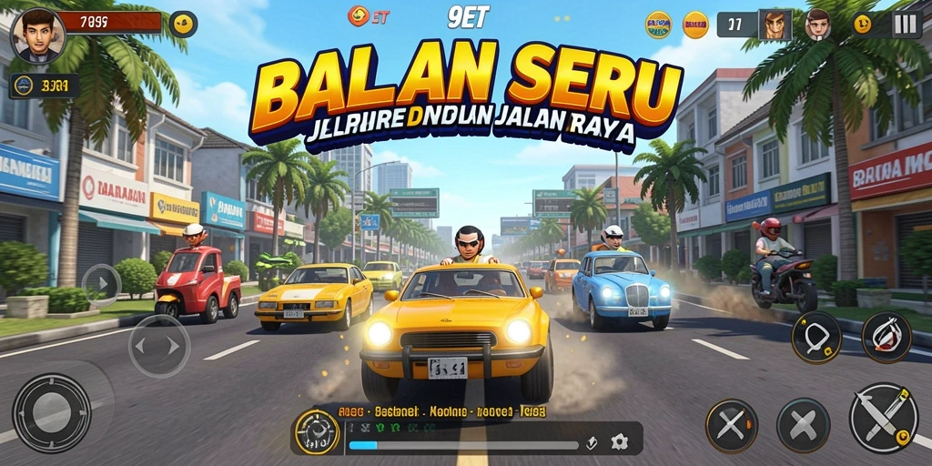 Screenshot gameplay 9ET yang menunjukkan aksi balap mendebarkan.