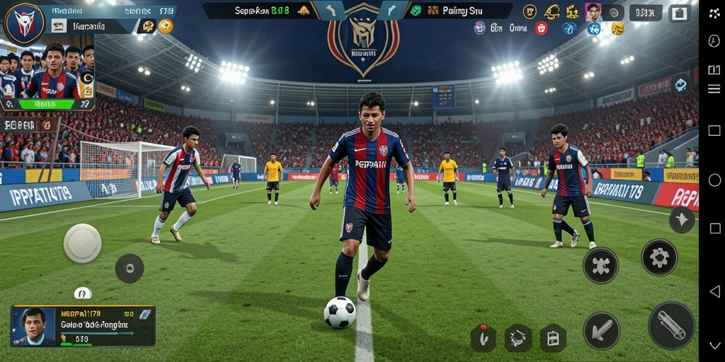 Tampilan gameplay menarik di lapangan sepak bola.