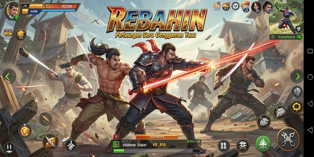 Screenshot menunjukkan aksi pertarungan seru di REBAHIN.